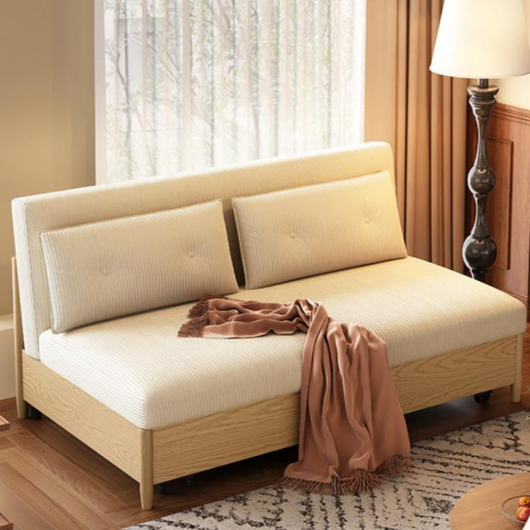 実木伸縮ソファベッド シングル~ダブル対応 北欧ナチュラルデザイン 0.75m?1.85m対応 省スペース・来客用・一人暮らしにおすすめ g4-7283