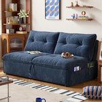 クリーム風ソファベッド リビング用 折りたたみ式 引き出し収納付き 一体型二役デザイン hemw-1336