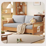 木製フレーム ソファベッド|収納棚付き キャスター付き 省スペース対応 ナチュラルデザイン hemw-6300