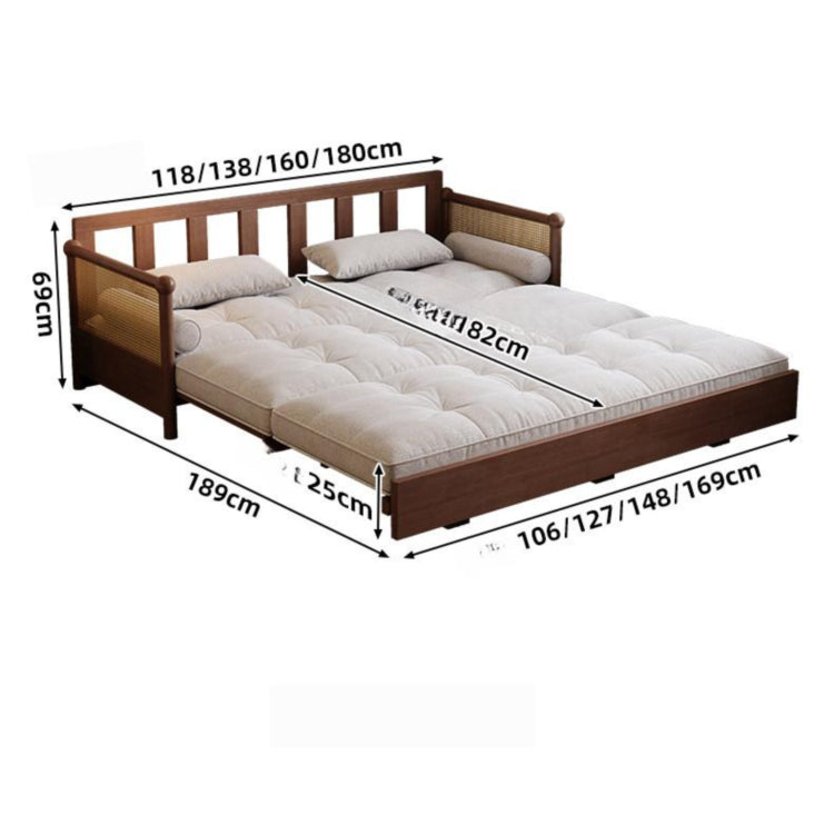 実木 ソファベッド 折りたたみ一体型 2WAY 伸縮式 リビング・書斎対応 引き出し式 ラタン編み デザイン G4-7129