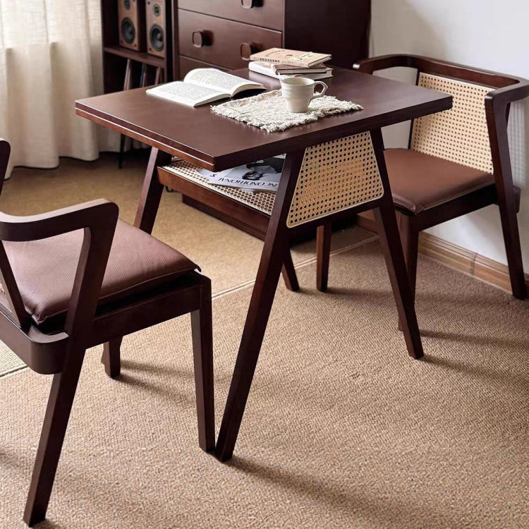 藤編み×無垢材 ティーテーブルセット|実木 茶卓 バルコニー・テラス用 ナチュラルデザイン G3-7231