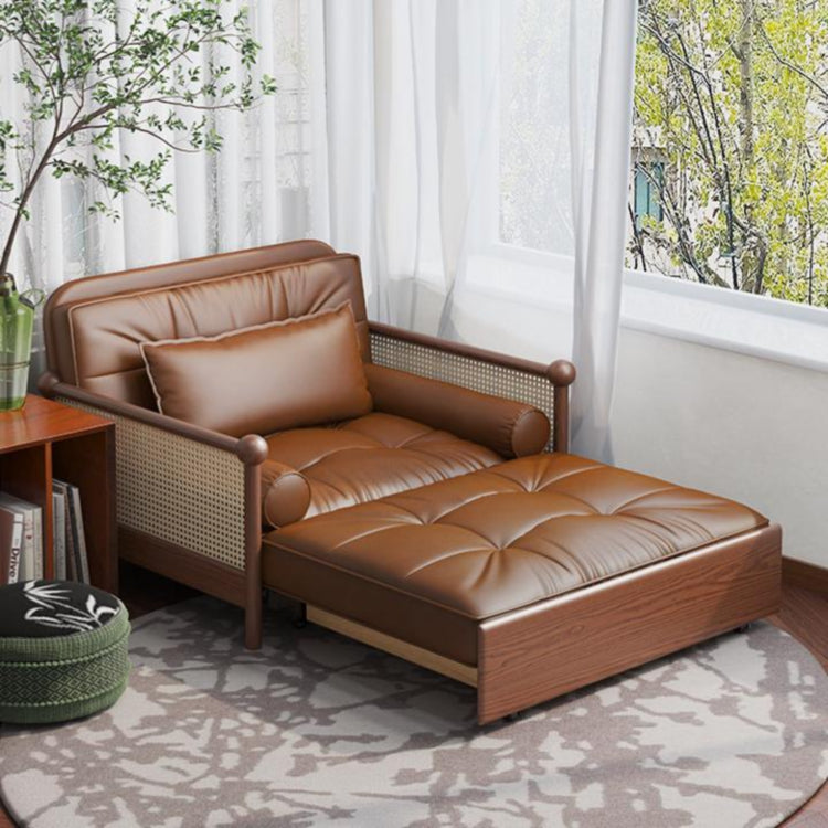 レトロ風 実木ソファベッド 伸縮式 オイルレザー調 収納付き 幅114~194cm 1人掛け~2人掛け コンパクト ソファベッド g4-7277