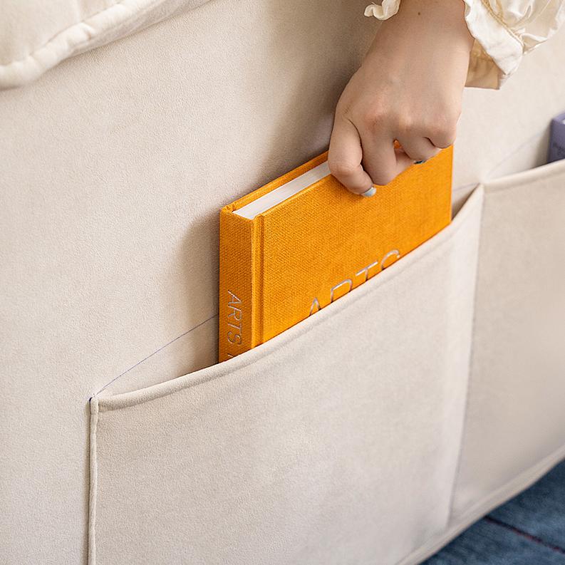 クリーム風ソファベッド リビング用 折りたたみ式 引き出し収納付き 一体型二役デザイン hemw-1336