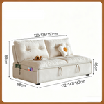 クリーム風ソファベッド リビング用 折りたたみ式 引き出し収納付き 一体型二役デザイン hemw-1336