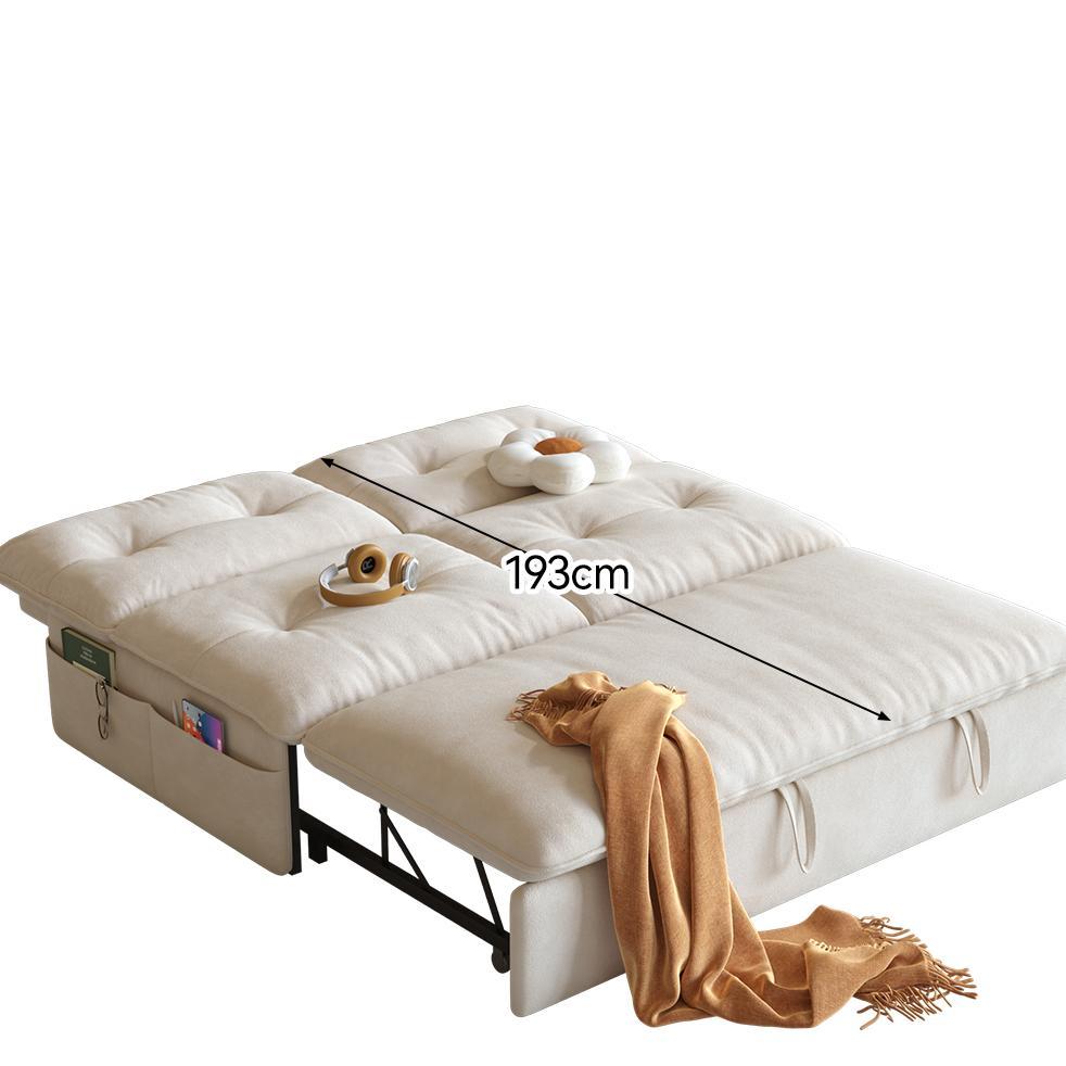 クリーム風ソファベッド リビング用 折りたたみ式 引き出し収納付き 一体型二役デザイン hemw-1336