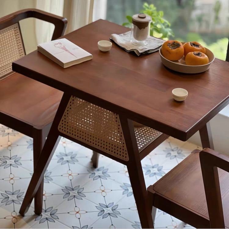 藤編み×無垢材 ティーテーブルセット|実木 茶卓 バルコニー・テラス用 ナチュラルデザイン G3-7231