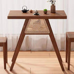 藤編み×無垢材 ティーテーブルセット|実木 茶卓 バルコニー・テラス用 ナチュラルデザイン G3-7231
