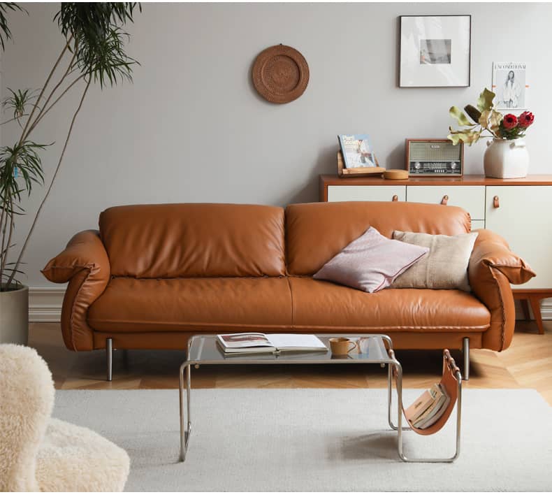 モダンデザイン ソファー|パイン材 多層板 ステンレス ダウン 本革 合成皮革仕様 Hersa-1618