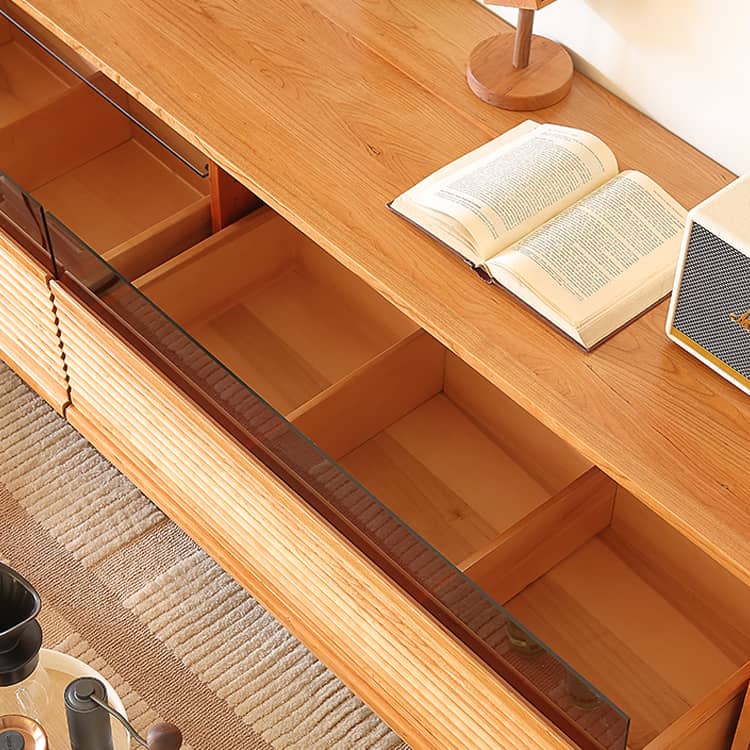 チェリー材&ケヤキ多層板ガラステレビ台 - 高級感溢れるデザイン Hersa-1630