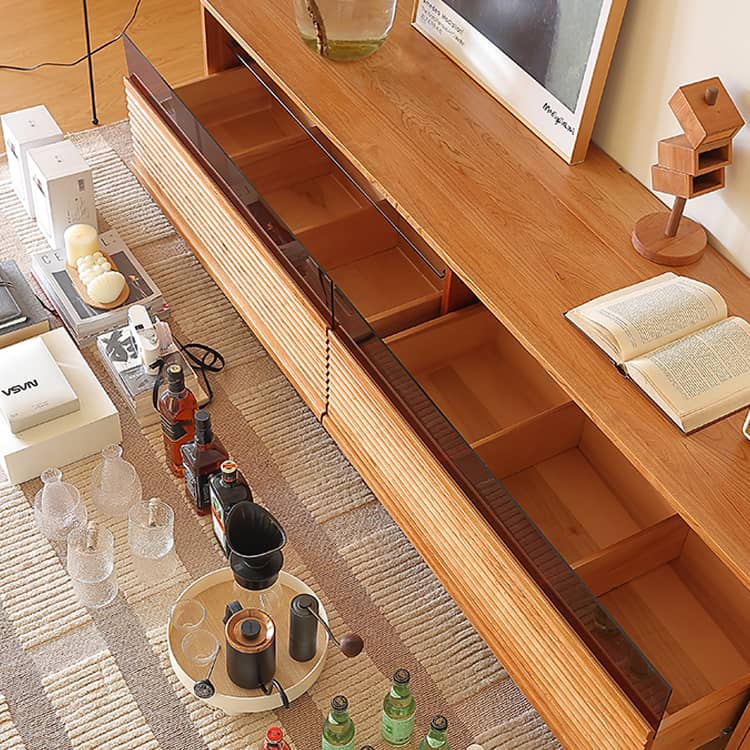 チェリー材&ケヤキ多層板ガラステレビ台 - 高級感溢れるデザイン Hersa-1630