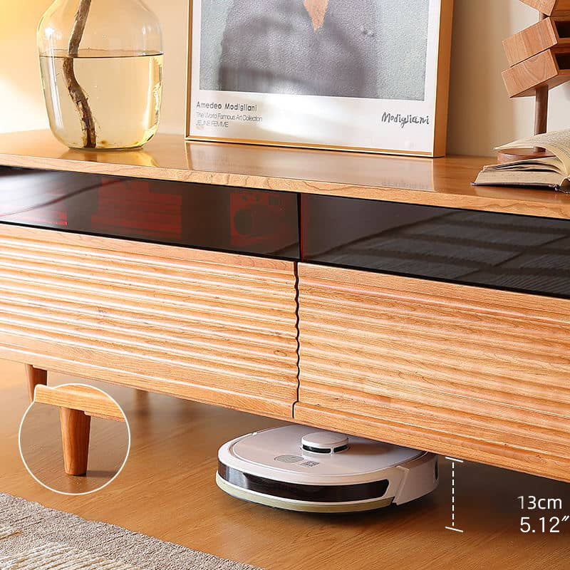 チェリー材&ケヤキ多層板ガラステレビ台 - 高級感溢れるデザイン Hersa-1630