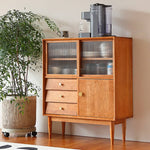 チェリー材?ケヤキ 高級キャビネット | 多層板とガラス?銅デザインの収納家具 Hersa-1635