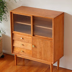 チェリー材?ケヤキ 高級キャビネット | 多層板とガラス?銅デザインの収納家具 Hersa-1635