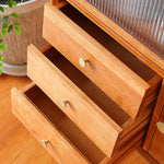 チェリー材?ケヤキ 高級キャビネット | 多層板とガラス?銅デザインの収納家具 Hersa-1635