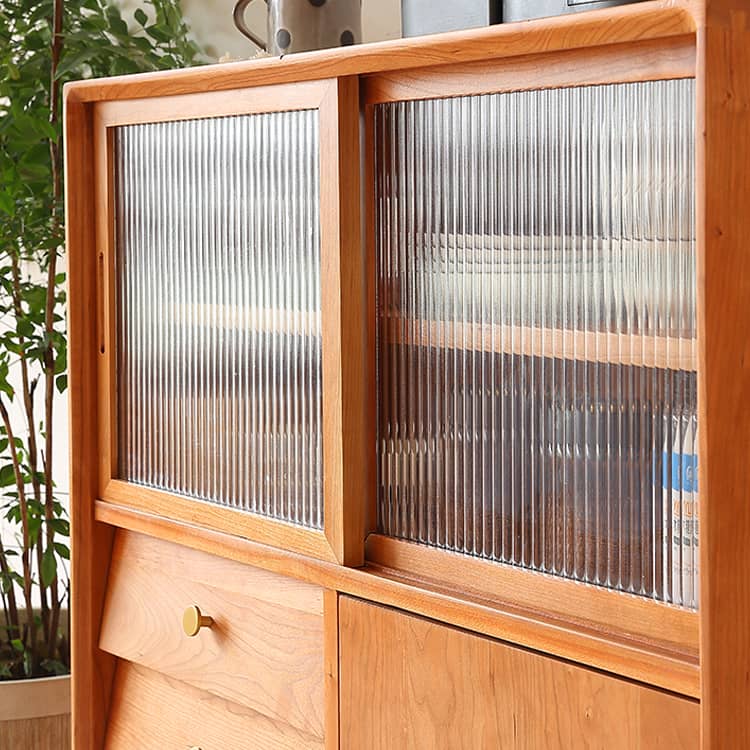 チェリー材?ケヤキ 高級キャビネット | 多層板とガラス?銅デザインの収納家具 Hersa-1635