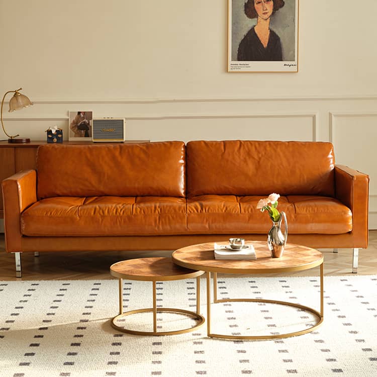 高級感溢れるパインフレーム本革ソファー - ダウン&シリコンフィルクッション採用 Hersa-1651