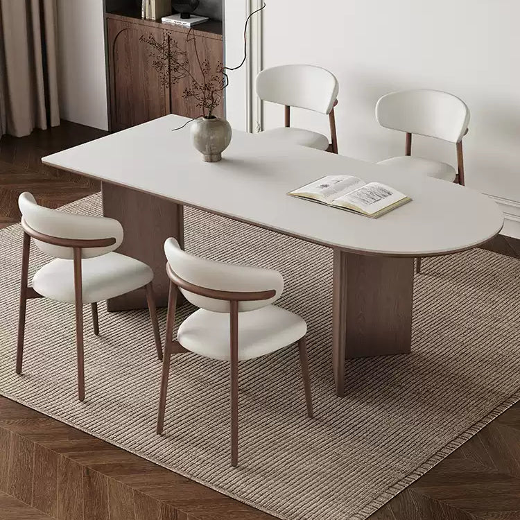フレンチスタイル セラミック天板ダイニングテーブル 小型世帯向け 半円長方形デザイン 軽ラグジュアリー ホワイト 食卓 hagst-3615