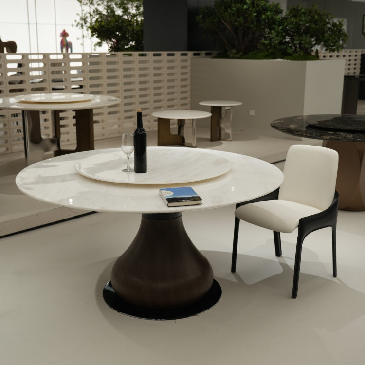 デザイナーズ天然大理石ラウンドダイニングテーブル ホワイト天板と回転盤付きのナチュラルラグジュアリースタイル150cm jrjj-6766