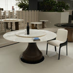 デザイナーズ天然大理石ラウンドダイニングテーブル ホワイト天板と回転盤付きのナチュラルラグジュアリースタイル150cm jrjj-6766