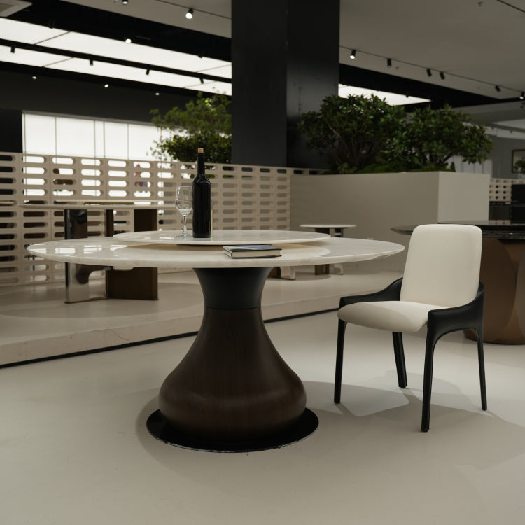 デザイナーズ天然大理石ラウンドダイニングテーブル ホワイト天板と回転盤付きのナチュラルラグジュアリースタイル150cm jrjj-6766