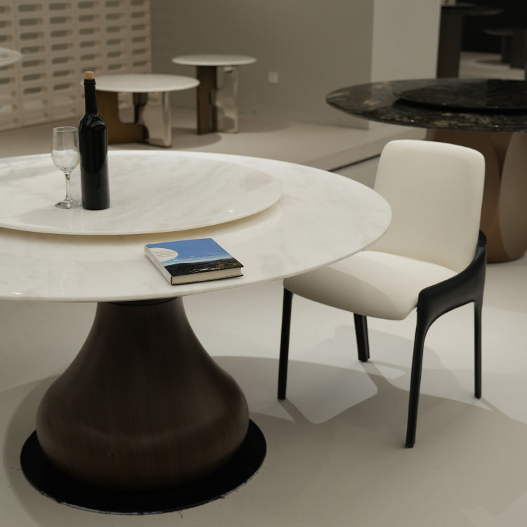 デザイナーズ天然大理石ラウンドダイニングテーブル ホワイト天板と回転盤付きのナチュラルラグジュアリースタイル150cm jrjj-6766