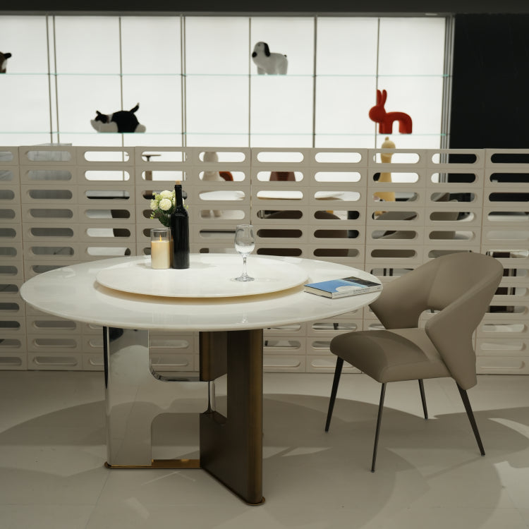 デザイナーズ 大理石ダイニングテーブル ホワイト×ゴールド 回転盤付き ラグジュアリーモダン jrjj-6768