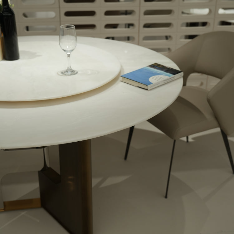 デザイナーズ 大理石ダイニングテーブル ホワイト×ゴールド 回転盤付き ラグジュアリーモダン jrjj-6768