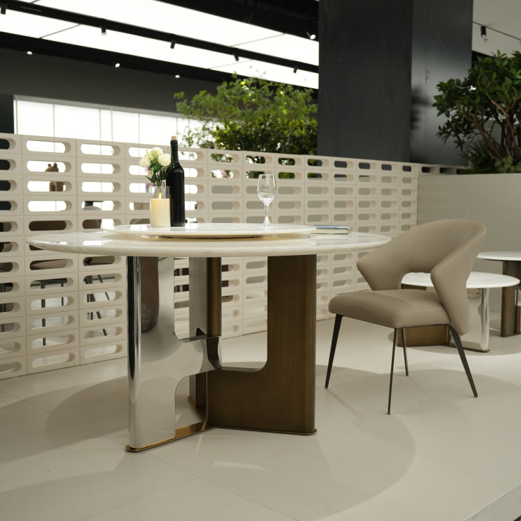 デザイナーズ 大理石ダイニングテーブル ホワイト×ゴールド 回転盤付き ラグジュアリーモダン jrjj-6768