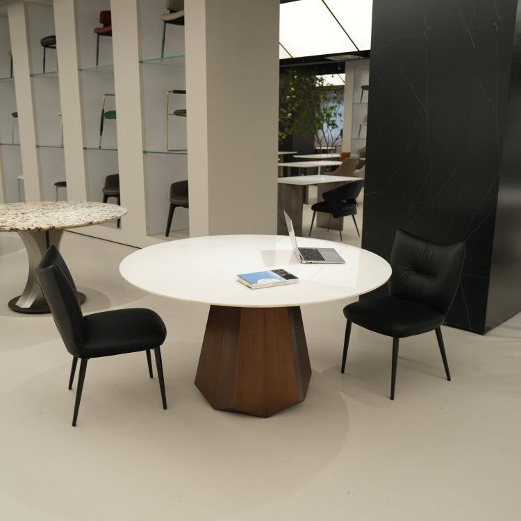 デザイナーズ 大理石ダイニングテーブル ホワイト×ウォールナット ナチュラルモダン 高級ラウンドテーブル jrjj-6503