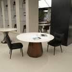 デザイナーズ 大理石ダイニングテーブル ホワイト×ウォールナット ナチュラルモダン 高級ラウンドテーブル jrjj-6503