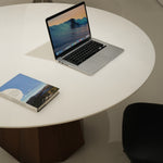 デザイナーズ 大理石ダイニングテーブル ホワイト×ウォールナット ナチュラルモダン 高級ラウンドテーブル jrjj-6503