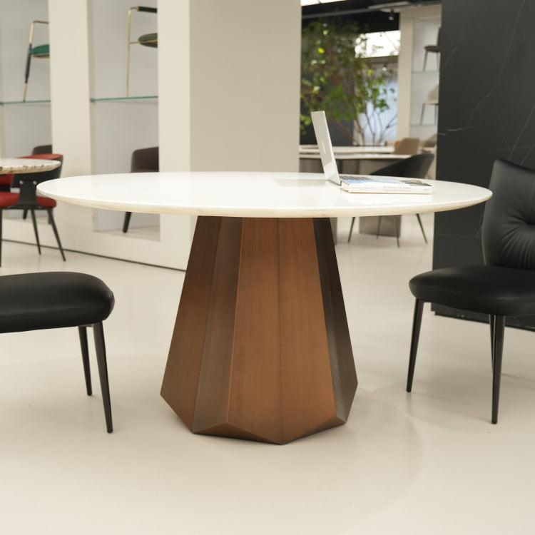 デザイナーズ 大理石ダイニングテーブル ホワイト×ウォールナット ナチュラルモダン 高級ラウンドテーブル jrjj-6503