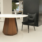 デザイナーズ 大理石ダイニングテーブル ホワイト×ウォールナット ナチュラルモダン 高級ラウンドテーブル jrjj-6503