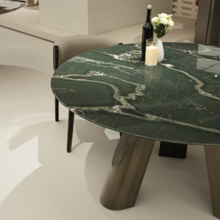 デザイナーズ 大理石ダイニングテーブル グリーン×シルバーアート 高級ラグジュアリーモダン jrjj-6772