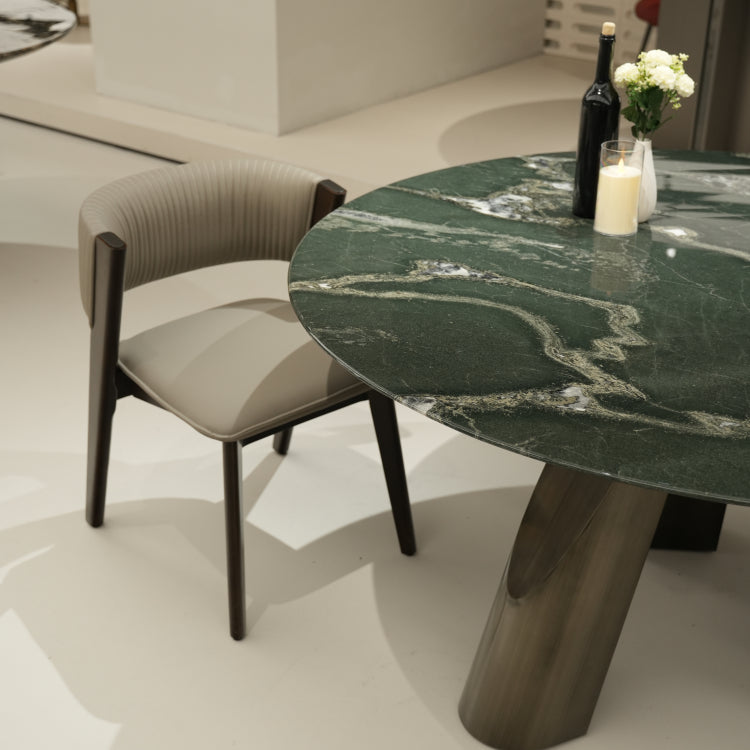 デザイナーズ 大理石ダイニングテーブル グリーン×シルバーアート 高級ラグジュアリーモダン jrjj-6772