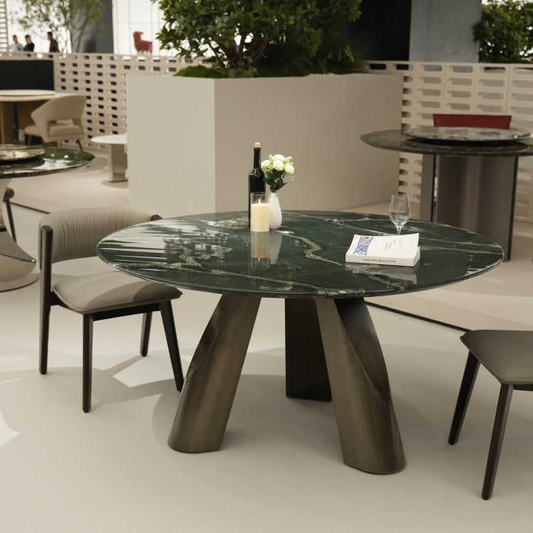 デザイナーズ 大理石ダイニングテーブル グリーン×シルバーアート 高級ラグジュアリーモダン jrjj-6772