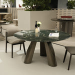 デザイナーズ 大理石ダイニングテーブル グリーン×シルバーアート 高級ラグジュアリーモダン jrjj-6772