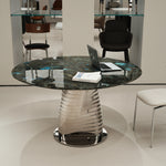 デザイナーズ 大理石ダイニングテーブル ブルーラブラドライト調 螺旋ステンレス脚 ラグジュアリーモダン jrjj-6614