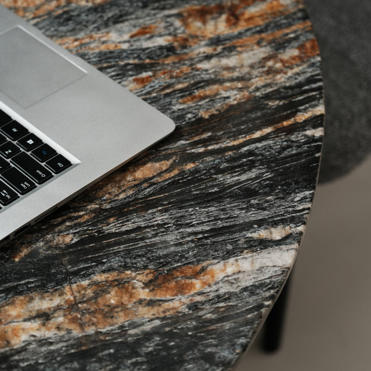 デザイナーズ 大理石ダイニングテーブル ブルー×ゴールドマーブル ラグジュアリー スチールベース 円形テーブル jrjj-6612