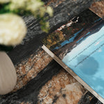 デザイナーズ 大理石ダイニングテーブル ブルー×ゴールドマーブル ラグジュアリー スチールベース 円形テーブル jrjj-6612