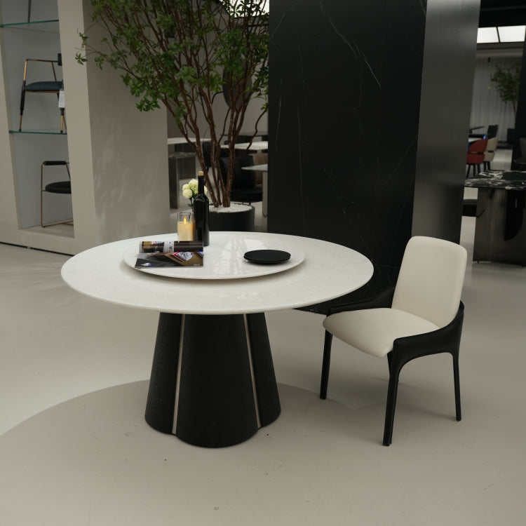 デザイナーズ 大理石ダイニングテーブル ホワイト×ブラック 高級ラグジュアリー 円形テーブル 回転盤付き jrjj-A30