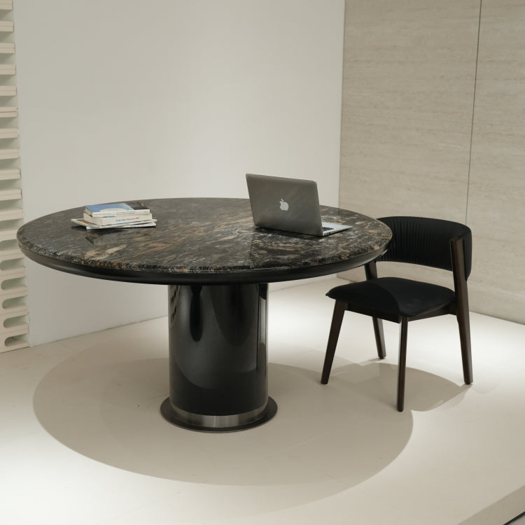 デザイナーズ 大理石ダイニングテーブル ブラック×ブロンズ 天然石天板 円形ラグジュアリー モダンテーブル jrjj-6806
