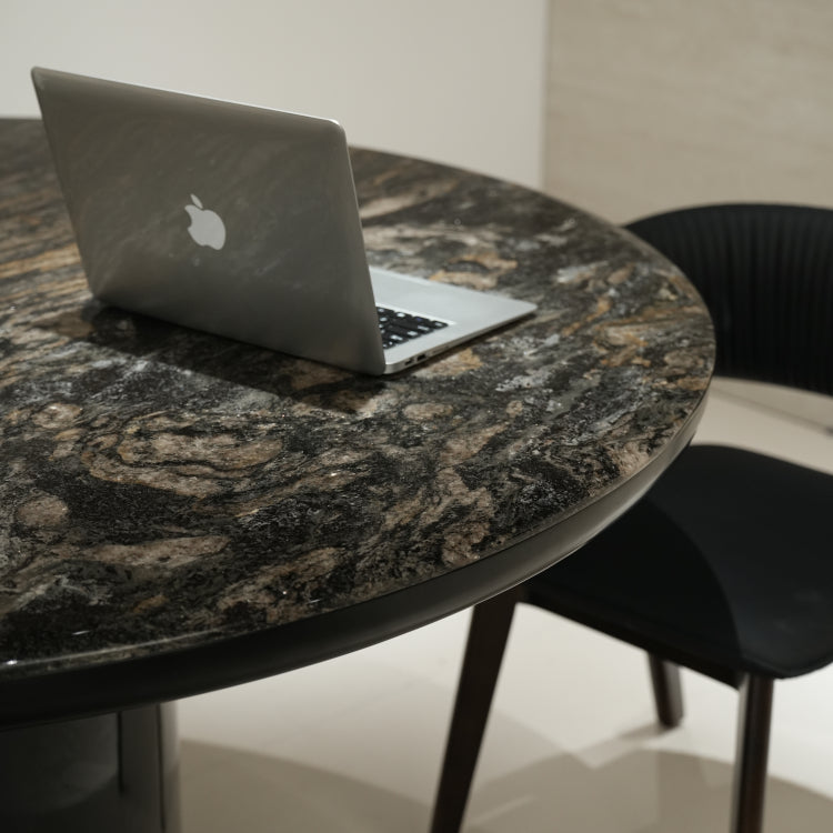 デザイナーズ 大理石ダイニングテーブル ブラック×ブロンズ 天然石天板 円形ラグジュアリー モダンテーブル jrjj-6806