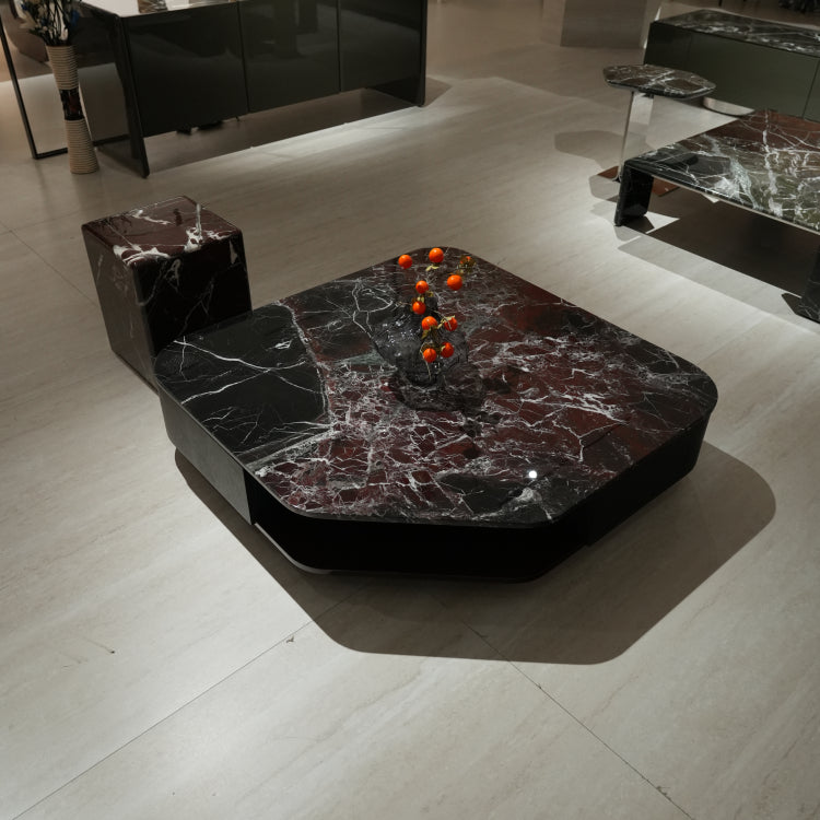 デザイナーズ 大理石センターテーブル ダークレッド×ブラック 高級ラグジュアリー リビングテーブル jrjj-8555