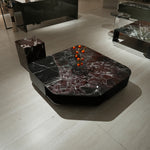 デザイナーズ 大理石センターテーブル ダークレッド×ブラック 高級ラグジュアリー リビングテーブル jrjj-8555