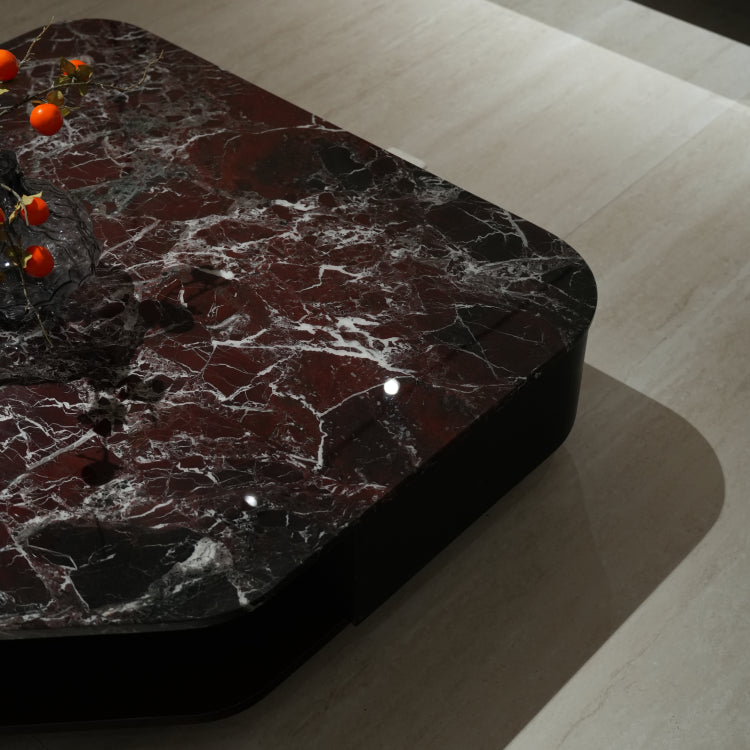 デザイナーズ 大理石センターテーブル ダークレッド×ブラック 高級ラグジュアリー リビングテーブル jrjj-8555