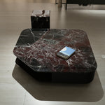 デザイナーズ 大理石センターテーブル ダークレッド×ブラック 高級ラグジュアリー リビングテーブル jrjj-8555