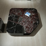 デザイナーズ 大理石センターテーブル ダークレッド×ブラック 高級ラグジュアリー リビングテーブル jrjj-8555