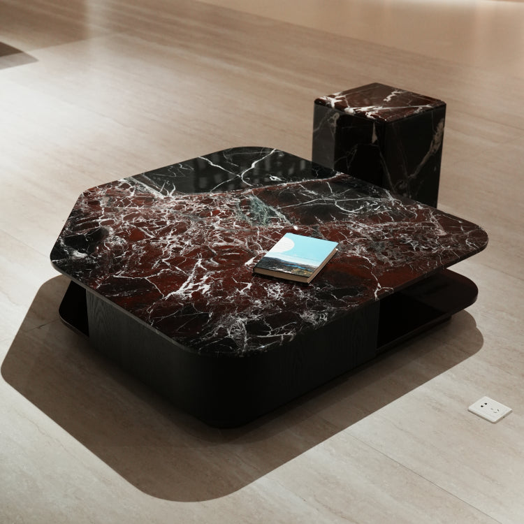 デザイナーズ 大理石センターテーブル ダークレッド×ブラック 高級ラグジュアリー リビングテーブル jrjj-8555