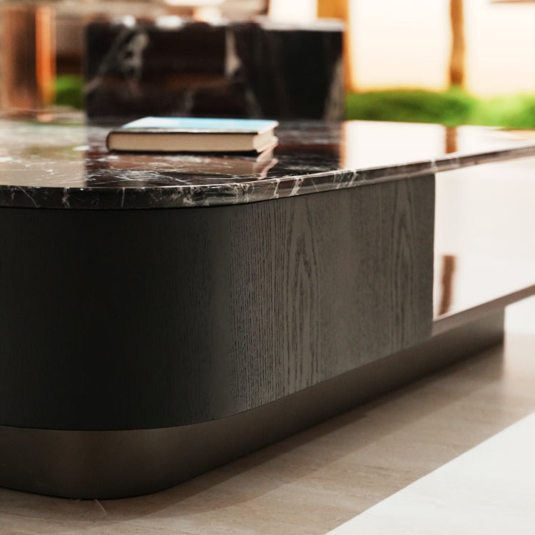 デザイナーズ 大理石センターテーブル ダークレッド×ブラック 高級ラグジュアリー リビングテーブル jrjj-8555